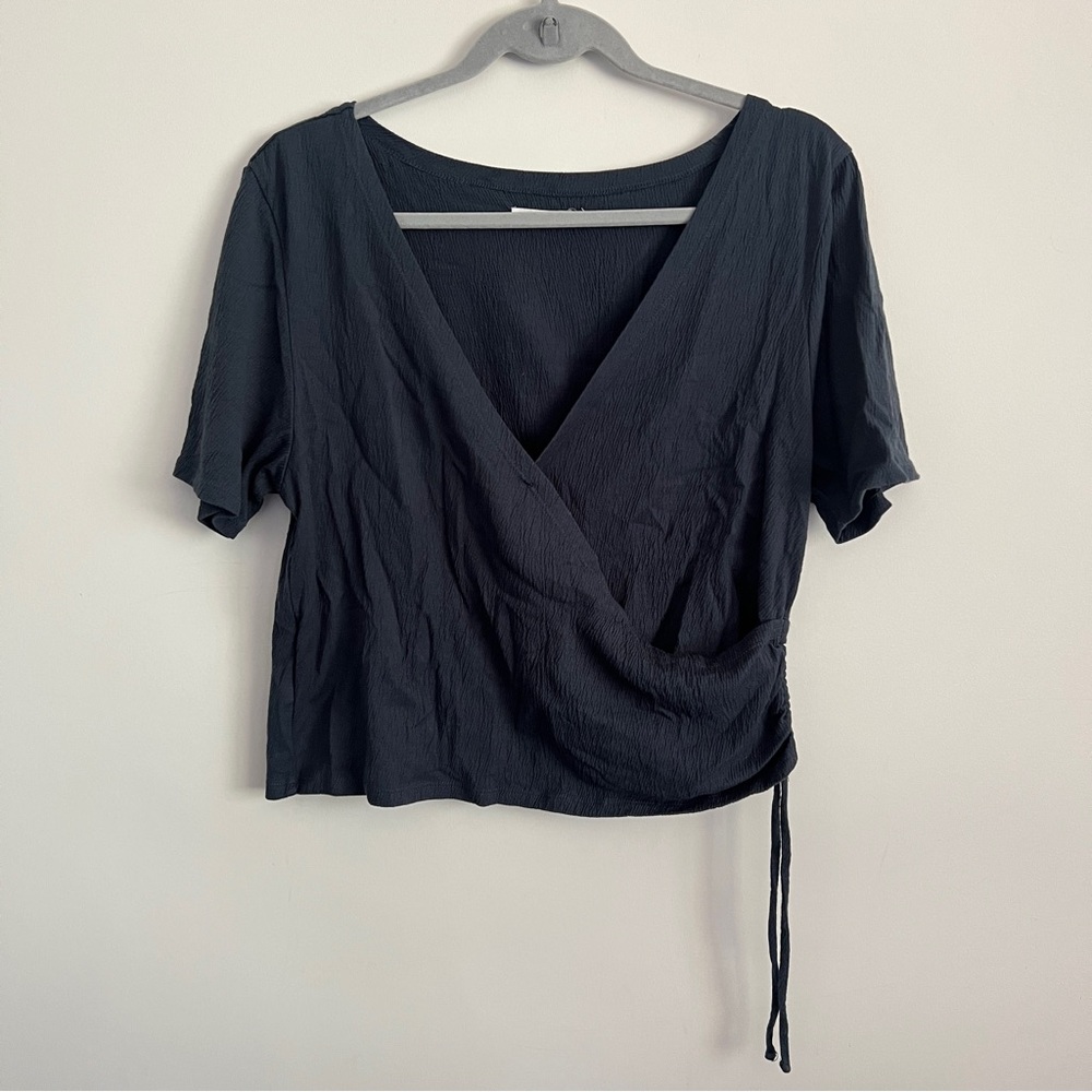 O’Neill Faux Wrap V Neck Navy Blue Short Sleeve Top Size XL